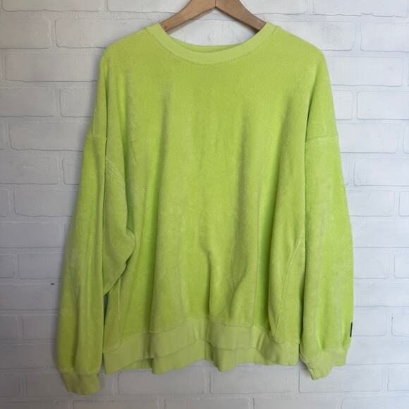 Daily Drills Terry Cloth Crew Neck Lime Green Oversized Sweatshirt  sz XS/S - Picture 1 of 6